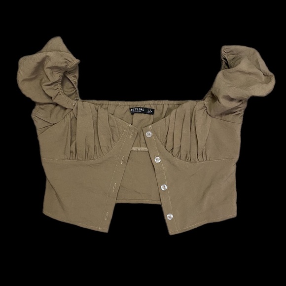 BROWN RUFFLE CROP TOP - Picture 1 of 6